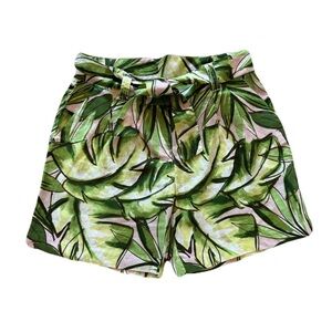 Women's Tommy Bahama Green High Waist Leaf Print Linen Beach Shorts Size 10